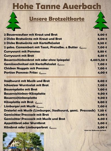 Unsere Brotzeitkarte (gibt es unter der Woche und am Abend an Sonn- & Feiertage)